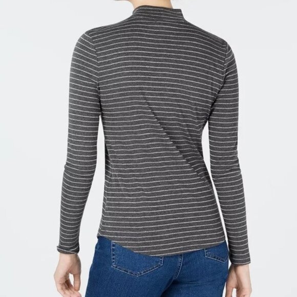 Charter Club Cotton Striped Mock-Neck T-Shirt - Picture 2 of 8